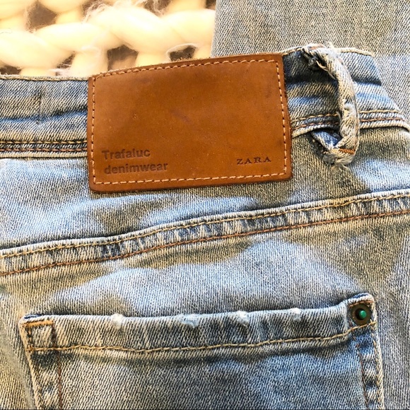 Zara trafaluc denim jeans fringe ankle distressed - Picture 7 of 8